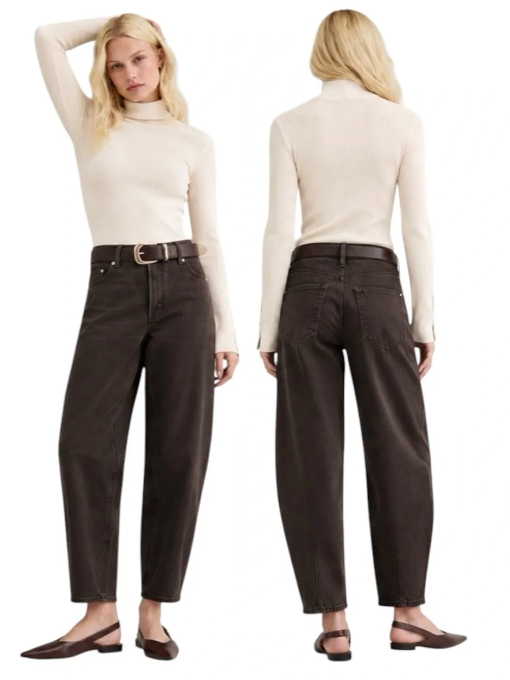 LOFT Mid Rise Barrel Jeans | Dark Raisin Brown | Mid Rise Cropped Denim | Size 8